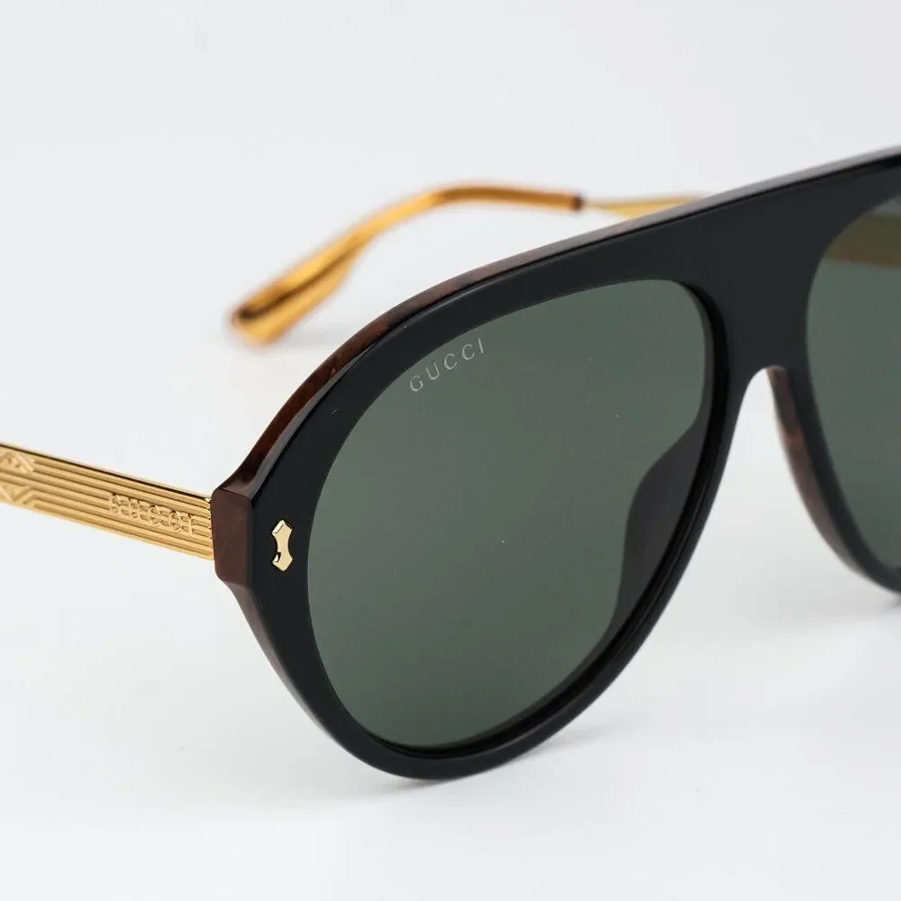 Gucci Men Sunglasses Black Gold Havana Grey Aviator GG1515S 001 BRAND NEW